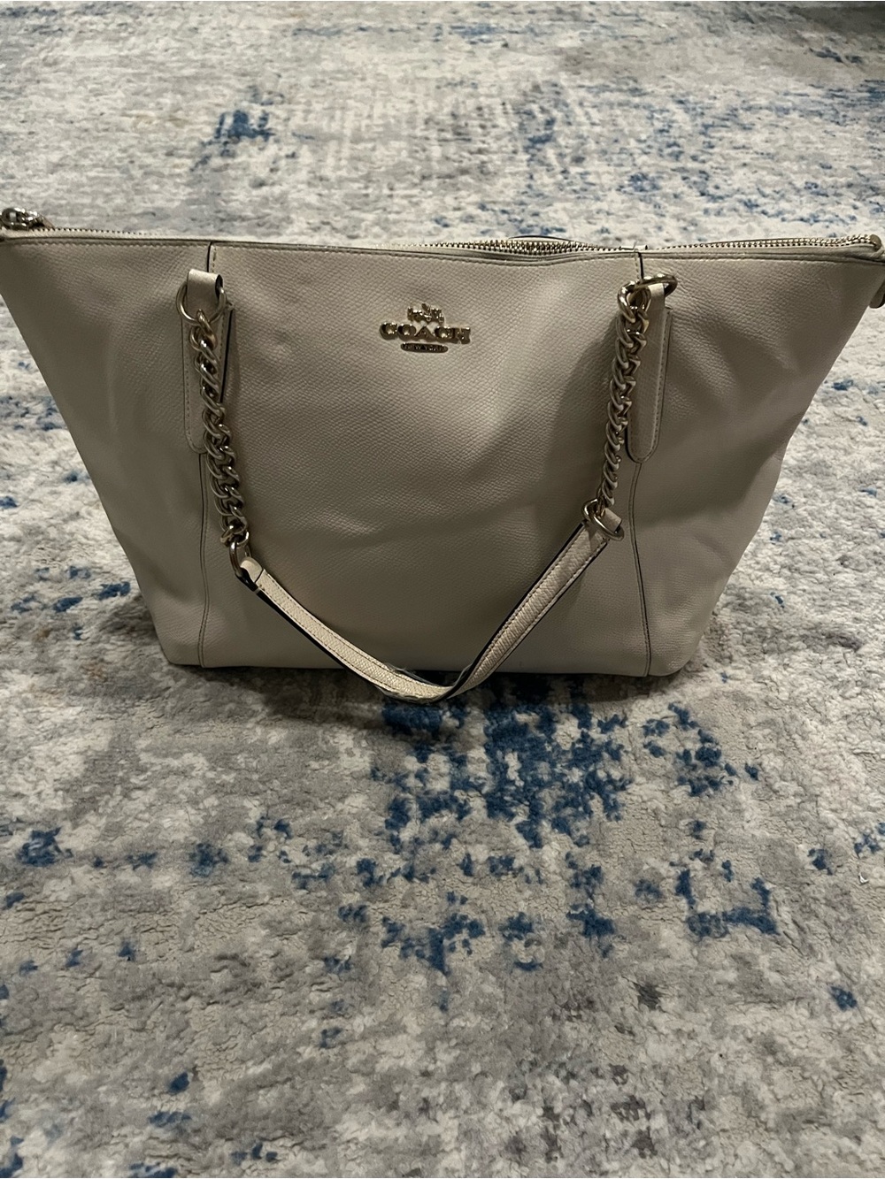 Coach Pebble Leather Tote - Pearl White with Gold Hardware
